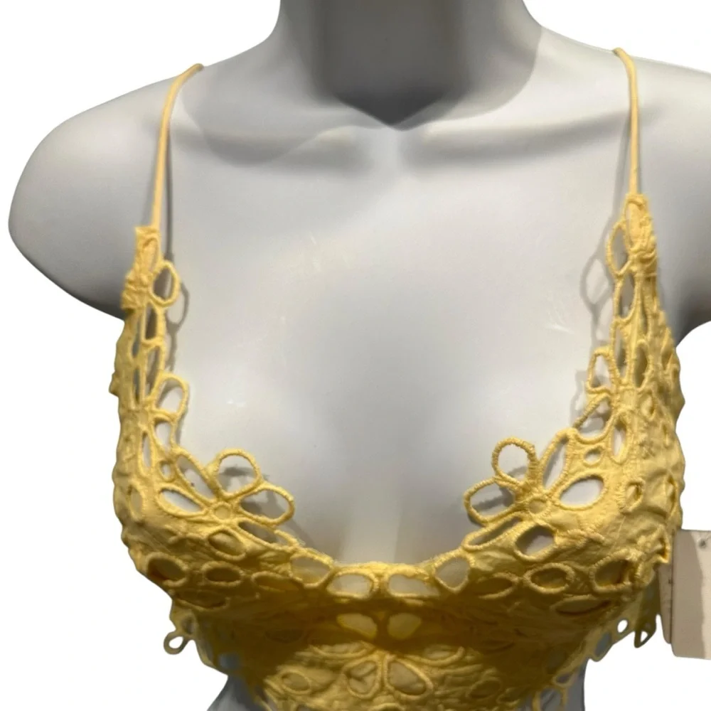 Free People Asteria Bralette Banana Cream Yellow Large New with Tag